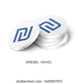 Stack of white tokens with Sheqel sign. Vector illustration Israel currency