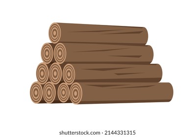 Stack of wood logs. Wooden material for production, construction and fuel. Felled trees. Design element for posters and websites. Cartoon flat vector illustration isolated on white background