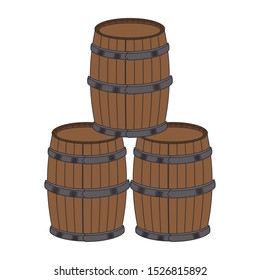 stack of wooden barrels over white background, vector illustration