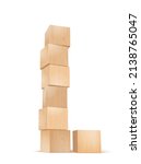 Stack of Wooden Blocks 3d Realistic Vector Illustration. Front Perspective View. Business, Creative or Idea Template. Isolated on White Background