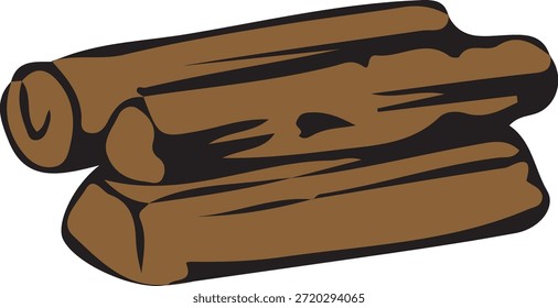 Stack of wooden logs illustration, hand drawn firewood pile isolated on white background.