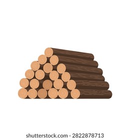 Stack of Wooden Logs Illustration Isolated on White Background for Lumber and Timber Industry