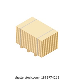 Stack of wooden planks on pallet isometric icon on white background vector illustration