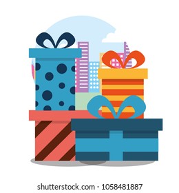 stack wrapped gift boxes bow decoration striped and dots