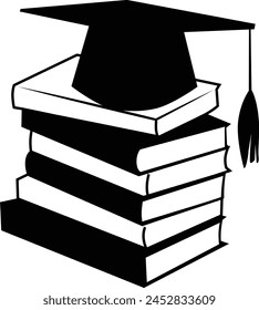 Stack your final thesis and graduation cap vector icon