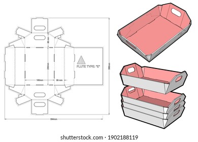 Stackable cardboard tray, and Die-cut Pattern. Ease of assembly, no need for glue. The .eps file is full scale and fully functional. Prepared for real cardboard production.