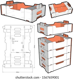 Stackable Retail Double Edge Box (Internal measurement 29.3x 18.4+ 7.95) and Die-cut Pattern