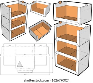 Stackable Retail Double Edge Box (Internal measurement 60x39+31cm) and Die-cut Pattern