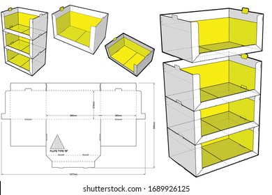 Stackable Retail Double Edge Box (Internal measurement 60x39+31cm) and Die-cut Pattern.