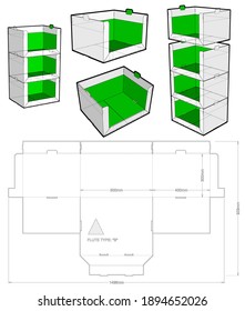 Stackable Retail Double Edge Box and Die-cut Pattern.