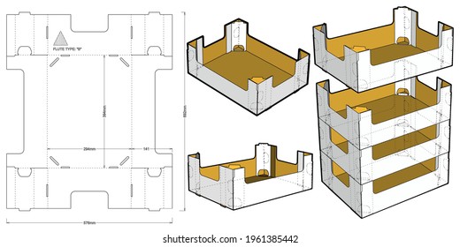 Stackable Retail Double Edge Box (Internal measurement 39.4x 29.4+14) and Die-cut Pattern