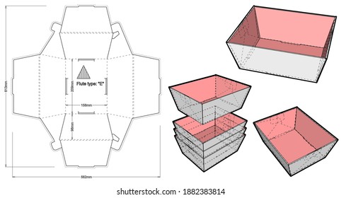 Stackable Tray and Die-cut Pattern. The .eps file is full scale and fully functional. Prepared for real cardboard production.