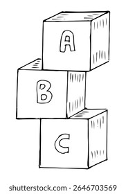 Blocos ABC empilhados ilustração de arte de linha, crianças vetor de educação.