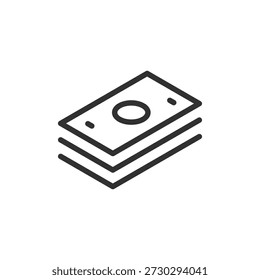 Stacked banknotes, linear icon. Cash money and financial resources. Line with editable stroke.