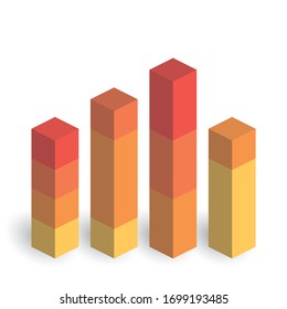 Stacked Bar Chart Of 4 Columns. 3D Isometric Colorful Vector Graph.