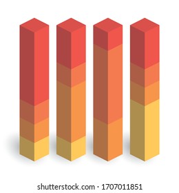 Stacked bar chart of 4 columns. 3D isometric colorful vector graph.