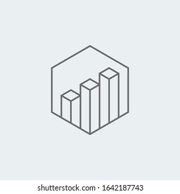 Stacked bars outline inside hexagon frame.