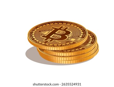 Stacked Bitcoin coins representing digital currency and decentralized finance concept with intricate design.
