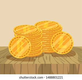 stacked bitcoins and litecoins cryptocurrency money finance flat design vector illustration