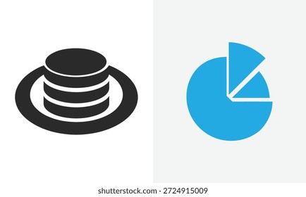 Stacked black circles with a blue pie chart on a white background