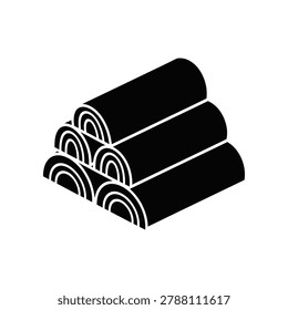 Stacked black cylindrical logs arranged neatly in a minimalist design against white background