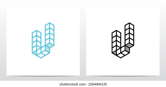 Stacked Block Cube Letter Logo Design U