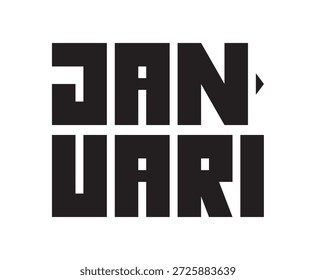 Gestapelter Typografie-Vektor "JANUARI". Fette geometrische zweistufige schwarze Schrift. Starkes typografisches Layout für Poster, Cover und minimalistische Kalenderdesigns