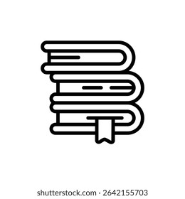 Stacked Book Outline Icon with Bookmark Ribbon in Minimalist Style
