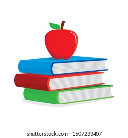 Stacked books and an apple vector illustration isolated on white background. Books and apple clip art