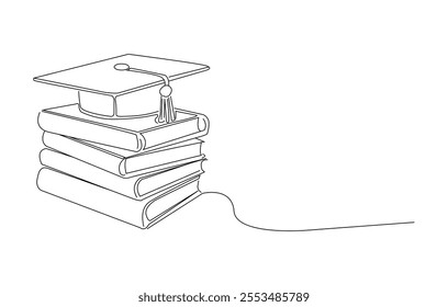 Stacked books, education and graduation. line art illustration