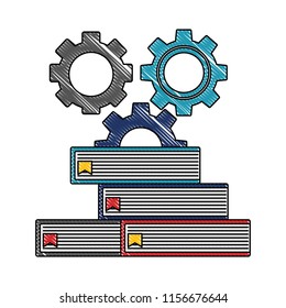 stacked books gears work business progress color drawing