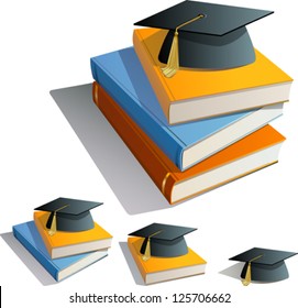 Stacked Books and Graduation Cap