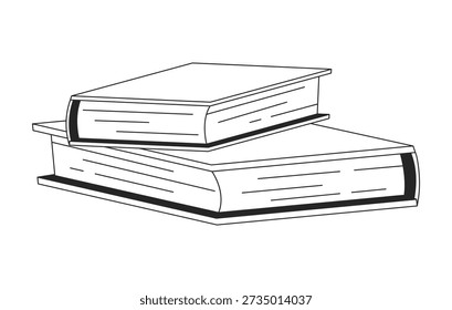 Stacked books with hardcovers 2D line object. Knowledge, cozy relaxation. Education, library, study. Novels, fiction reading isolated clipart vector ink outline item. Monochrome spot illustration
