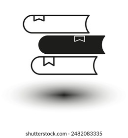 Stacked books icon. Bookmark symbols. Black and white vector. Education and knowledge.