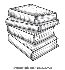biblioteca de libros apilados, concepto educativo o de aprendizaje ilustración vectorial estilo de grabado