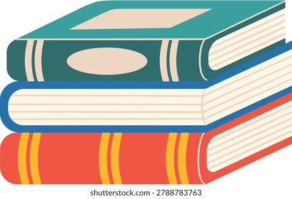 Stacked books show learning and education. Bright colors attract attention. Ideal for school, library, or study themes. Simple design fits educational websites or print materials