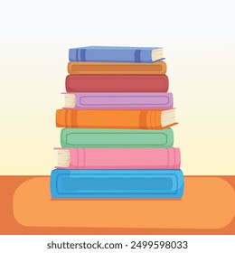 Apilado de libros ilustración simple, libros en una mesa Vector de dibujos animados simple 
