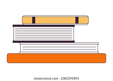 Stacked books textbooks 2D linear cartoon object. Notebook pile. Unfinished homework isolated line vector element white background. College high school. Back to school color flat spot illustration