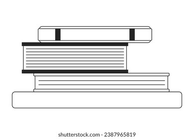 Stacked books textbooks black and white 2D line cartoon object. Notebooks. Unfinished homework isolated vector outline item. College high school. Back to school monochromatic flat spot illustration