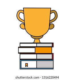 stacked books and trophy