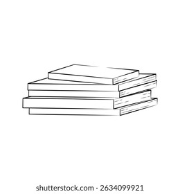 Stacked Books in Varying Sizes Line Art