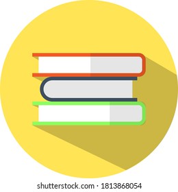 Stacked books vector icon. Library vector illustration. Isolated on yellow background.