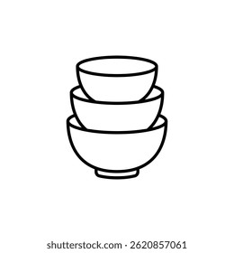 Stacked Bowls Outline: Simple Kitchenware Icon for Food Preparation Visuals