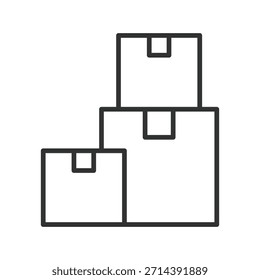 Icono de cajas apiladas en diseño de línea. cajas, almacenamiento, movimiento, embalaje, logística, almacén sobre fondo blanco. Vector de cajas apiladas