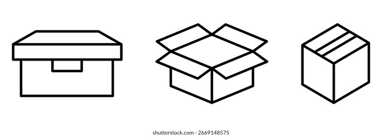 Icono de línea de ilustración de cajas apiladas, icono de pila de cajas. Símbolo de entrega de carga. Ilustración vectorial de almacenamiento de paquetes de caja de cartón. Señal de transporte logístico. Aislado en el fondo blanco