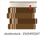 Stacked brown old books with bookmarks