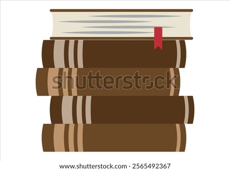Stacked brown old books with bookmarks