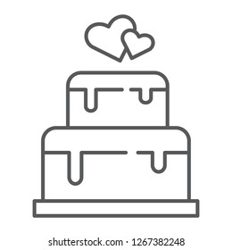 Stacked cake thin line icon, dessert and love, valentine cake sign, vector graphics, a linear pattern on a white background, eps 10.