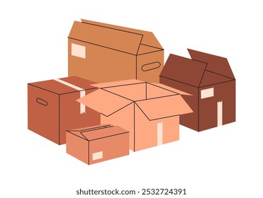 Stacked cardboard boxes. Cargo carton boxes pile, warehouse box stack flat vector illustration. Cartoon delivery or moving containers on white