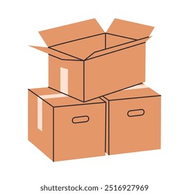 Stacked cardboard boxes. Hand drawn cargo boxes, packages pile, warehouse box stack flat vector illustration. Moving or delivery concept